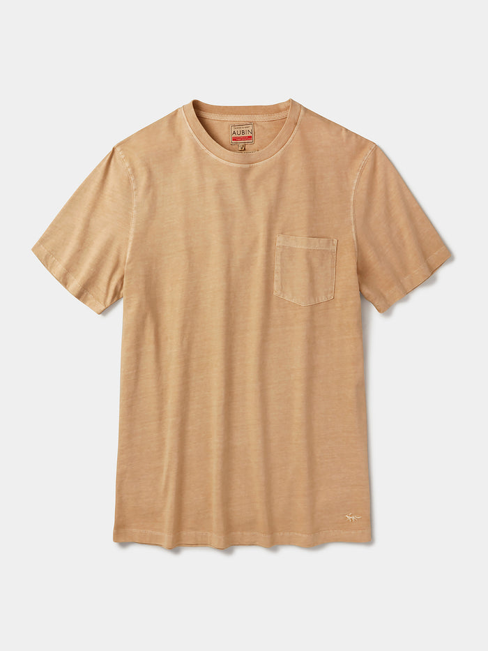 Aubin Washed Sand Hareby Garment Dyed Pocket T-Shirt | Relaxed Tee