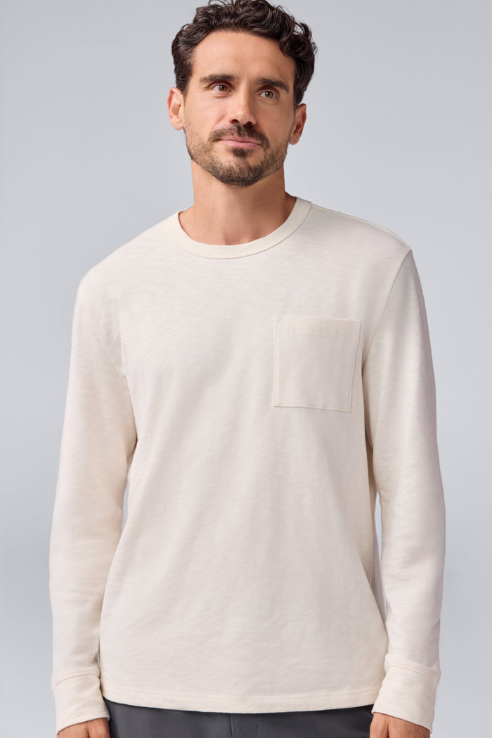 Front view of a man wearing Heavyweight Relaxed Long Sleeve T-Shirt in Froth