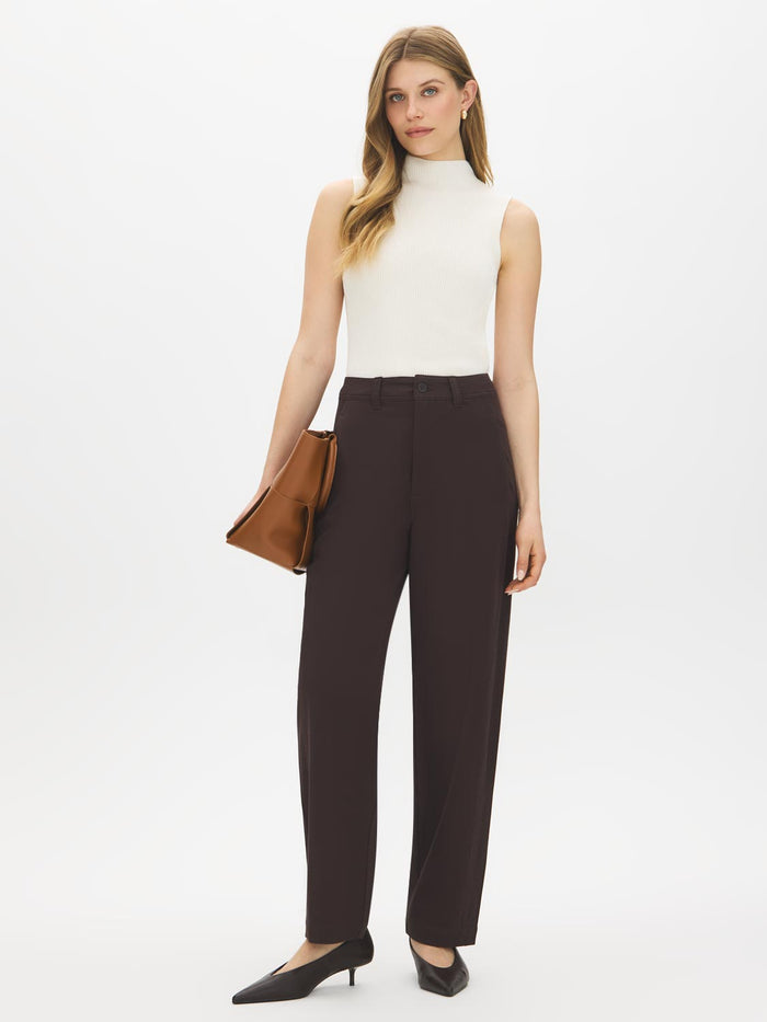 Coffee Bean High-Rise Barrel Leg Knit Pants - Woman Wearing Casual Knit Pants - Suzy Shier