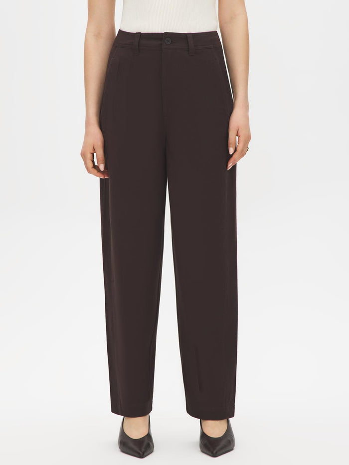 Coffee Bean High-Rise Barrel Leg Knit Pants - Front View - Suzy Shier