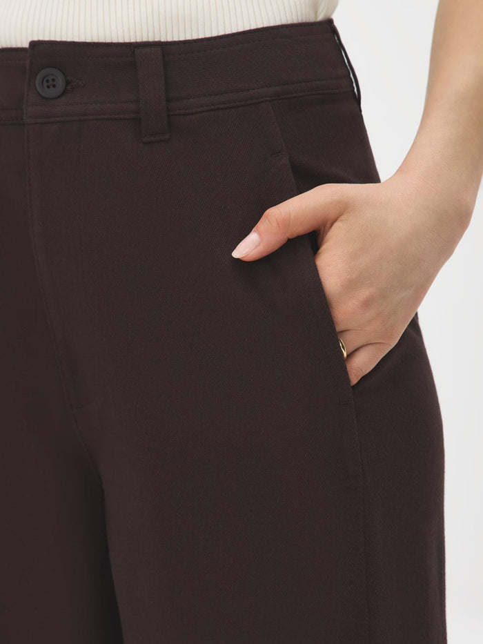Coffee Bean High-Rise Barrel Leg Knit Pants - Pocket Detail - Suzy Shier