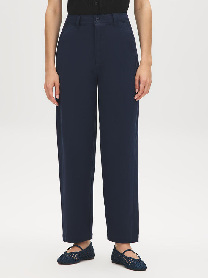 Navy High-Rise Barrel Leg Knit Pants - Front View - Suzy Shier