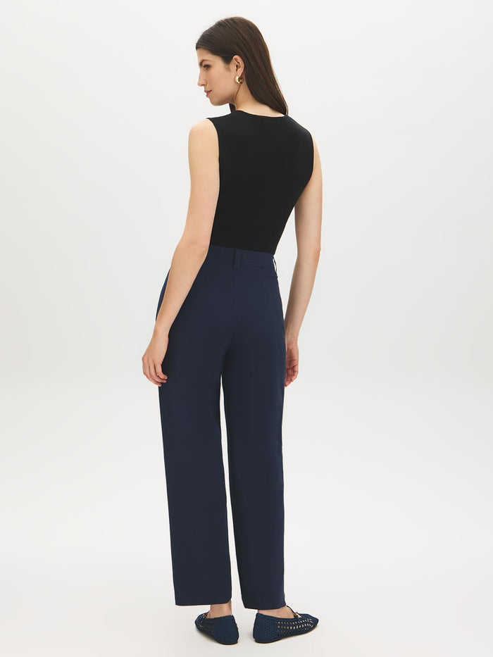 Navy High-Rise Barrel Leg Knit Pants - Back View - Suzy Shier