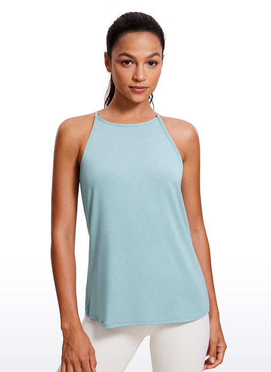 CRZ YOGA Women's Yoga Classic Fit Tops Halter Tank Pure Blue