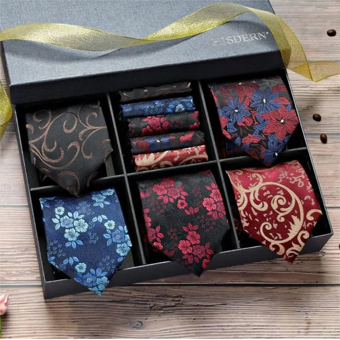 Hisdern 5-Piece Floral Accessory Set - Matching Tie & Pocket Square Gift Box