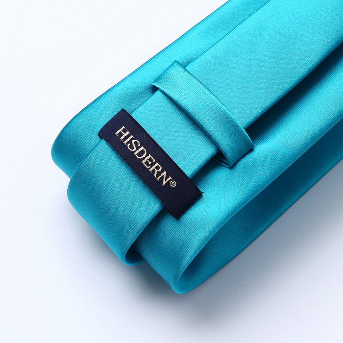 Solid Tie Handkerchief Set - B1-AQUA