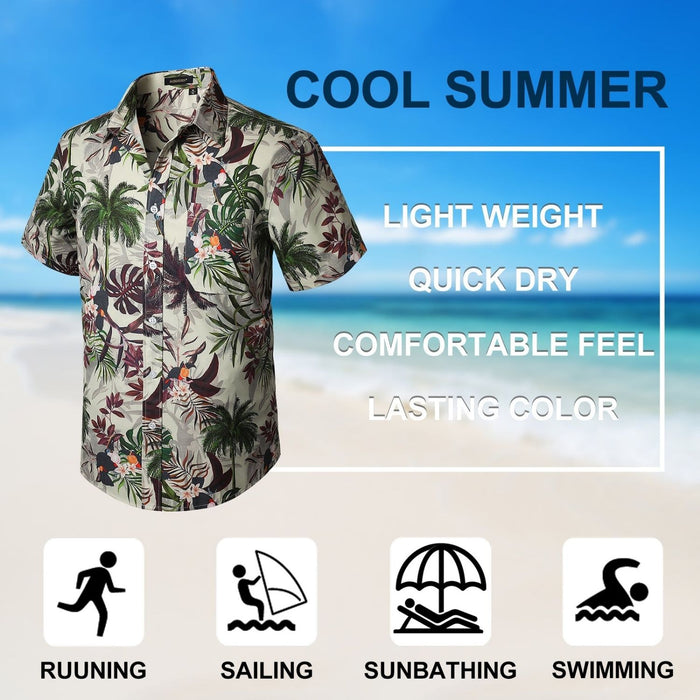 Hawaiian Tropical Shirts with Pocket - BEIGE