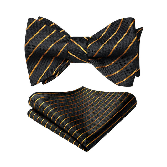 Stripe Bow Tie & Pocket Square - BLACK GOLD