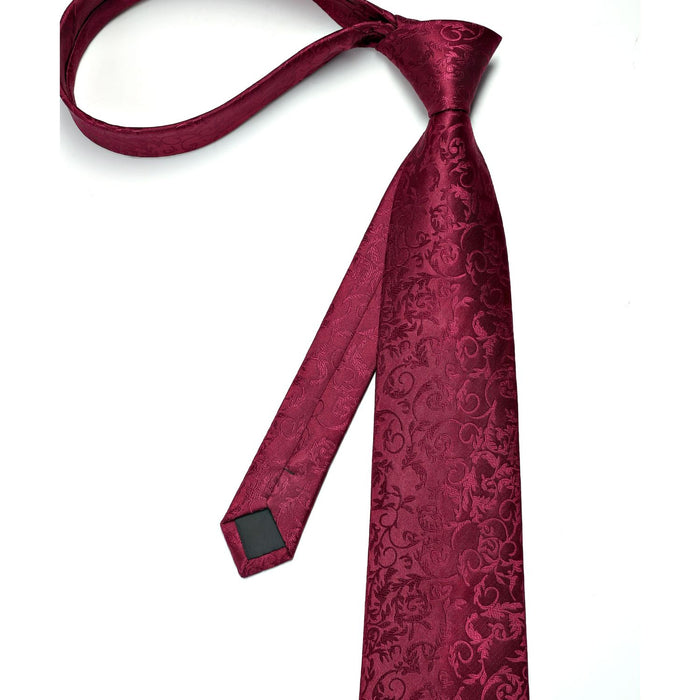 Paisley Tie Handkerchief Cufflinks Clip - D1-BURGUNDY