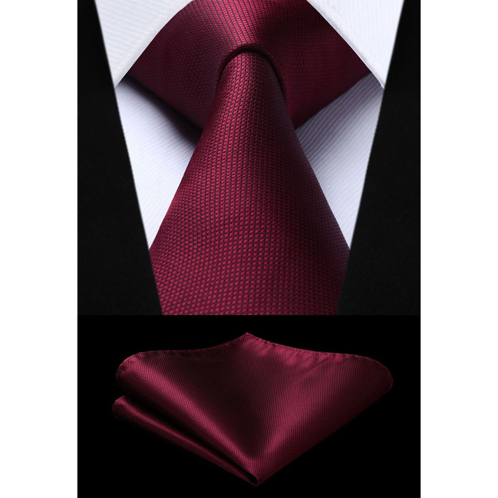 Plaid Tie Handkerchief Set - BURGUNDY
