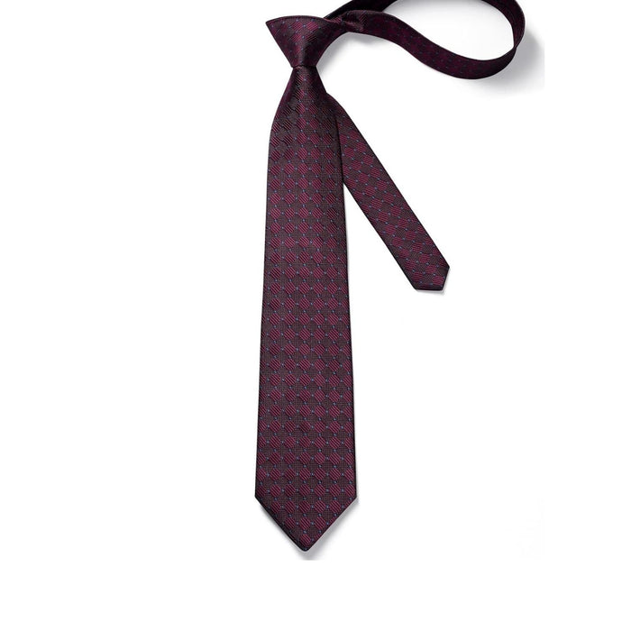 Plaid Tie Handkerchief Set - B-BURGUNDY