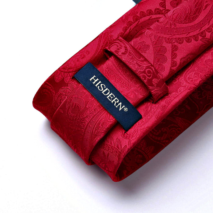 Paisley Tie Handkerchief Set - F4-CRIMSON RED
