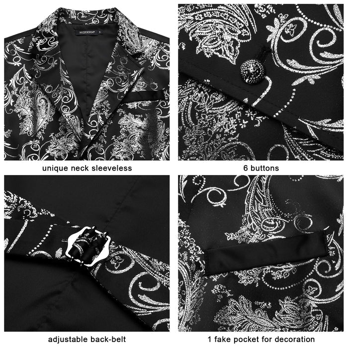 Gothic Lapel Vest for Men - BLACK/SILVER-2
