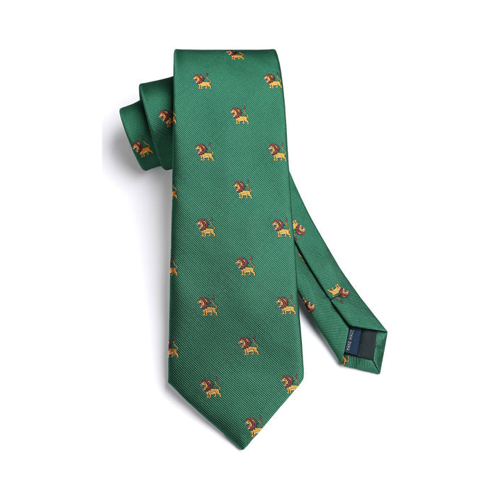 Lion Tie Handkerchief Set - GREEN