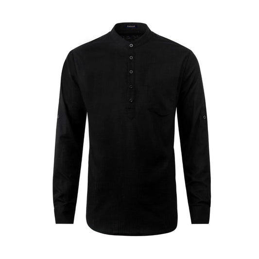 Hisdern Men's Black Henley Long Sleeve Shirt Casual Button-Up Style