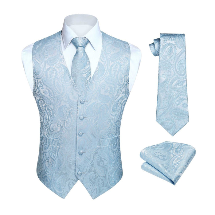 Paisley Floral 3pc Suit Vest Set - C-BLUE