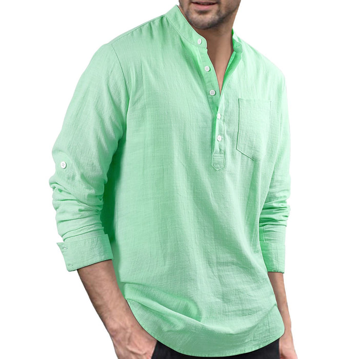 Casual Henley Shirt with Pocket - GREEN