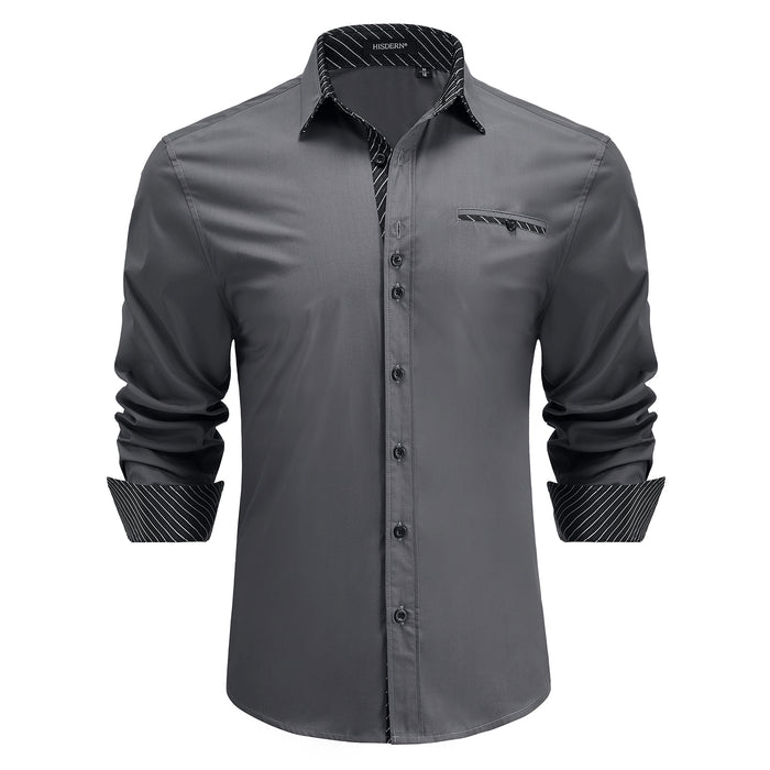 Casual Formal Shirt with Pocket - A-04 GREY/BLACK