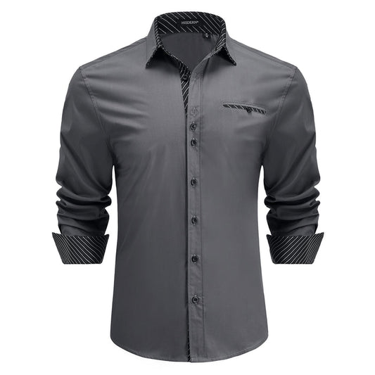 Casual Formal Shirt with Pocket - A-04 GREY/BLACK
