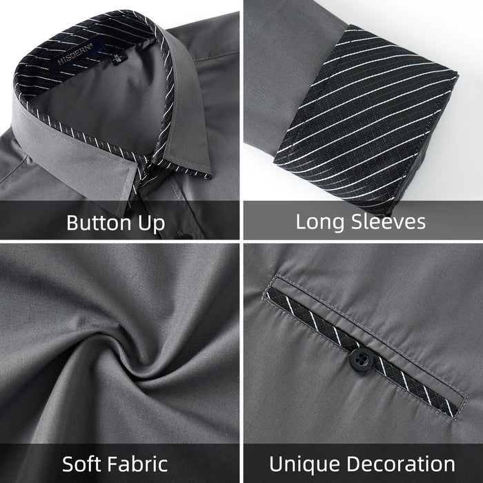 Casual Formal Shirt with Pocket - A-04 GREY/BLACK