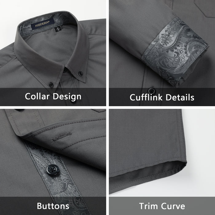 Casual Formal Shirt with Pocket - 18-GREY/PAISLEY