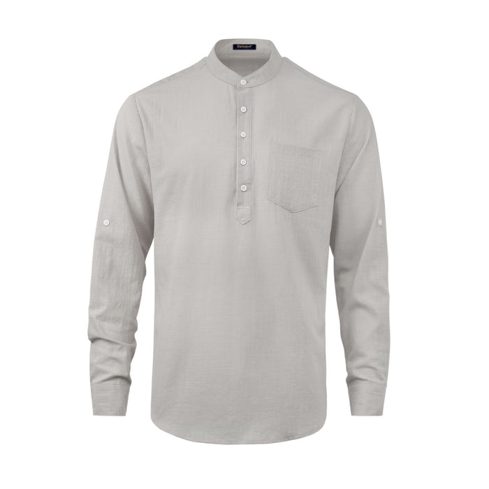 Casual Henley Shirt with Pocket - LIGHT GRAY