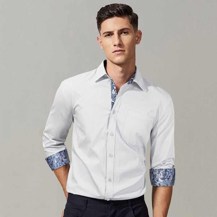 Casual Formal Shirt with Pocket - 12-WHITE/PAISLEY