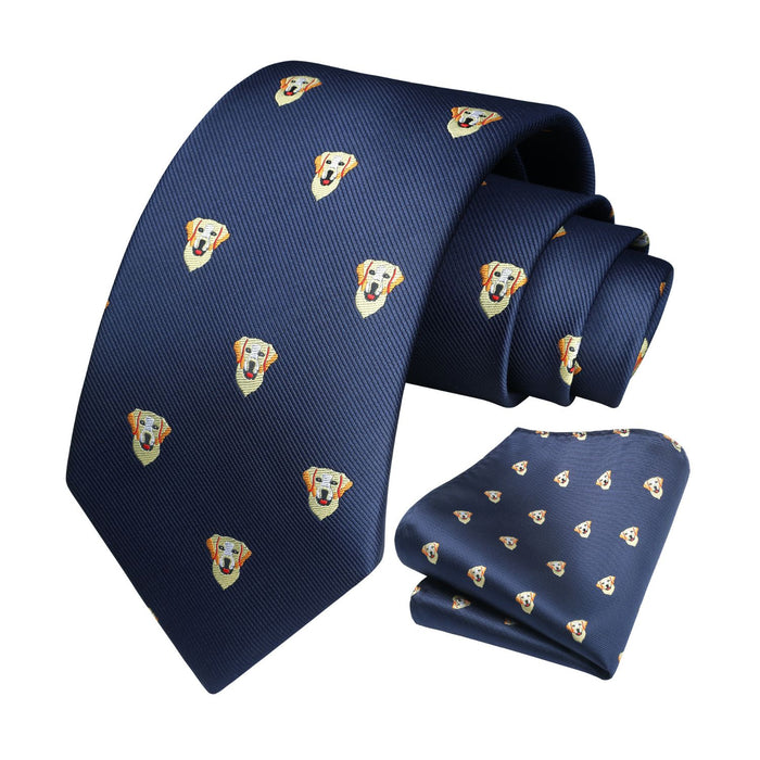 Golden Retriever Tie Handkerchief Set - NAVY BLUE