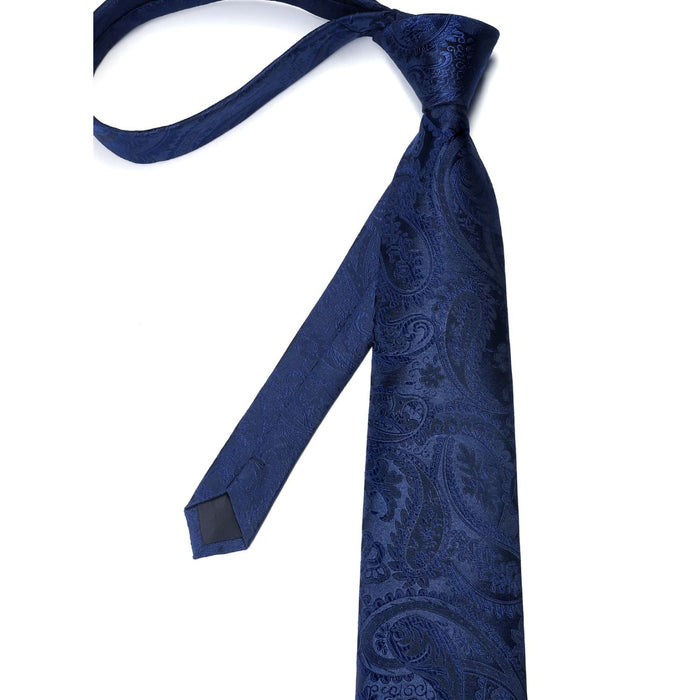Paisley Tie Handkerchief Cufflinks - NAVY BLUE-2