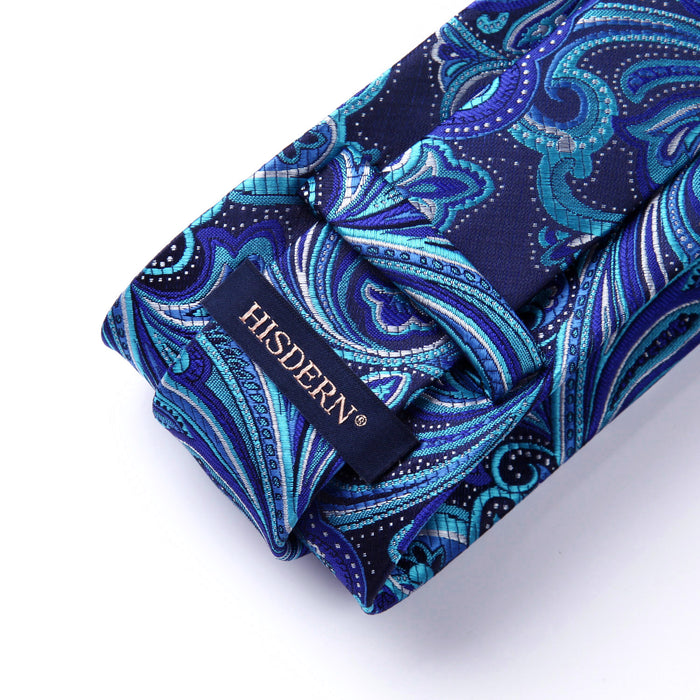 Paisley Tie Handkerchief Set - A19-NAVY BLUE/WHITE
