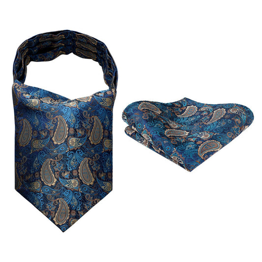 Paisley Floral Ascot Handkerchief Set - A-AQUA/BROWN
