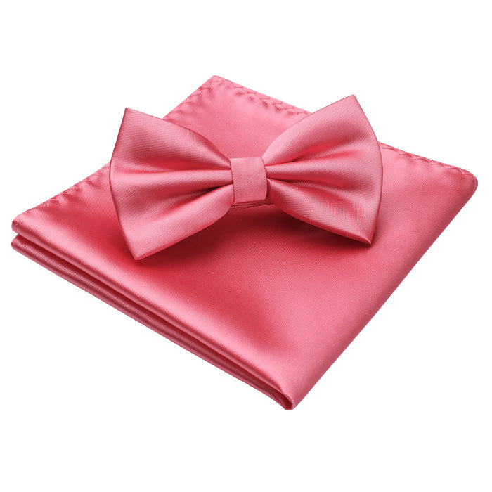 Solid Pre-Tied Bow Tie & Pocket Square - K-PINK