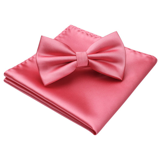 Solid Pre-Tied Bow Tie & Pocket Square - K-PINK