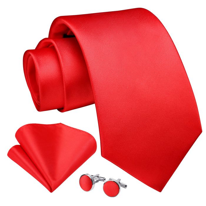 Solid Tie Handkerchief Cufflinks - H1-RED