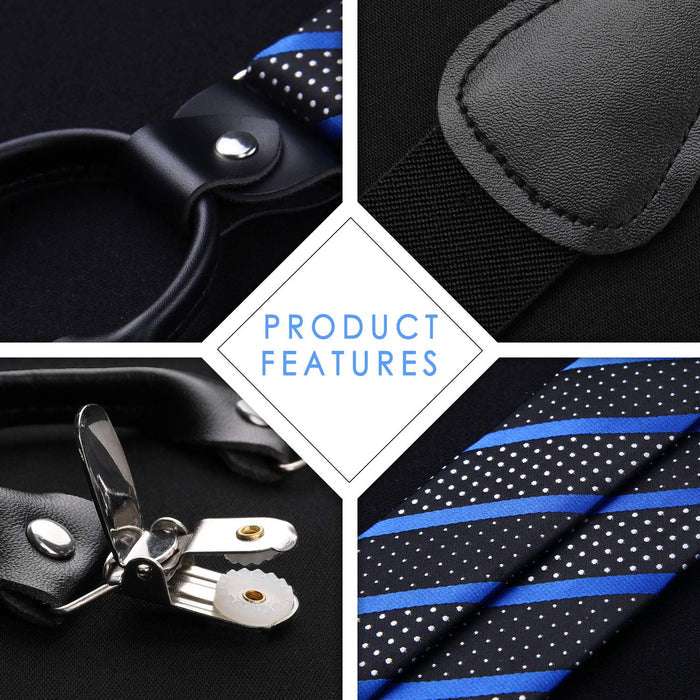 Stripe Suspender Pre-Tied Bow Tie Handkerchief - B2-BLUE/BLACK