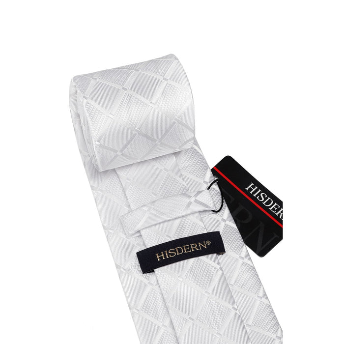 Plaid Tie Handkerchief Cufflinks Clip - WHITE