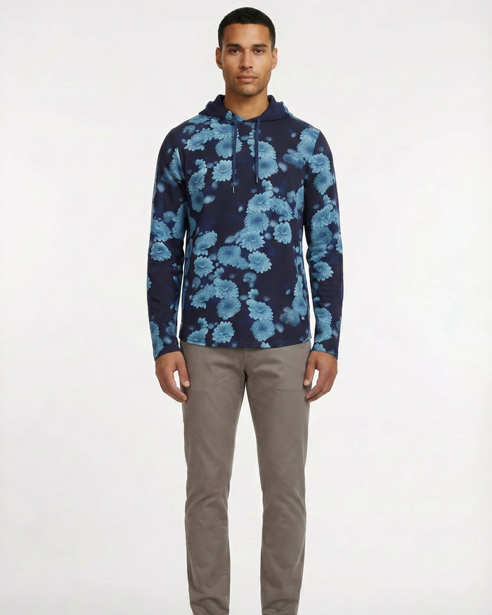 HORATIO SERIOUS FLORAL HOODIE - NAVY