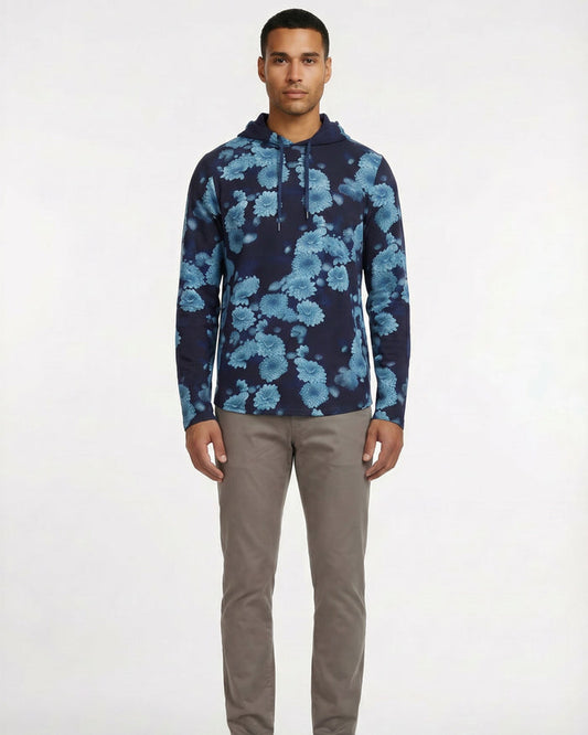 HORATIO SERIOUS FLORAL HOODIE - NAVY