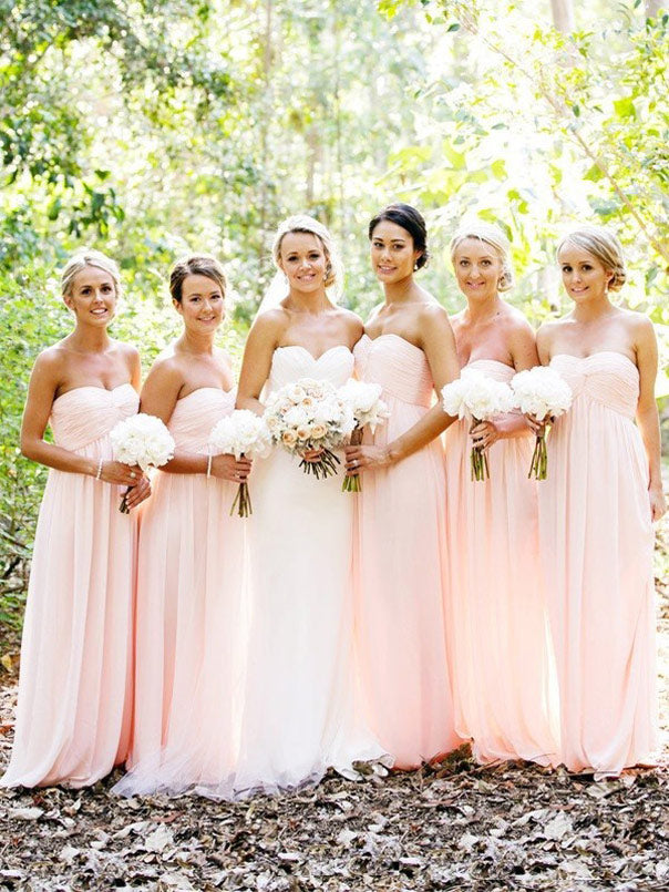 Hot Selling Sweetheart Ruched Floor Length Pink Bridesmaid Dress