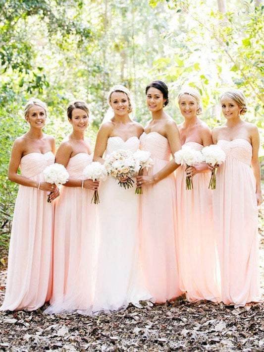Hot Selling Sweetheart Ruched Floor Length Pink Bridesmaid Dress