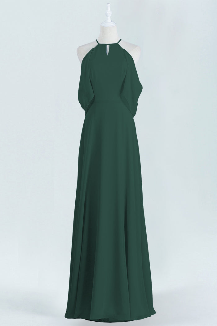 Hunter Green Chiffon A-line Long Bridesmaid Dress with Cold Sleeves