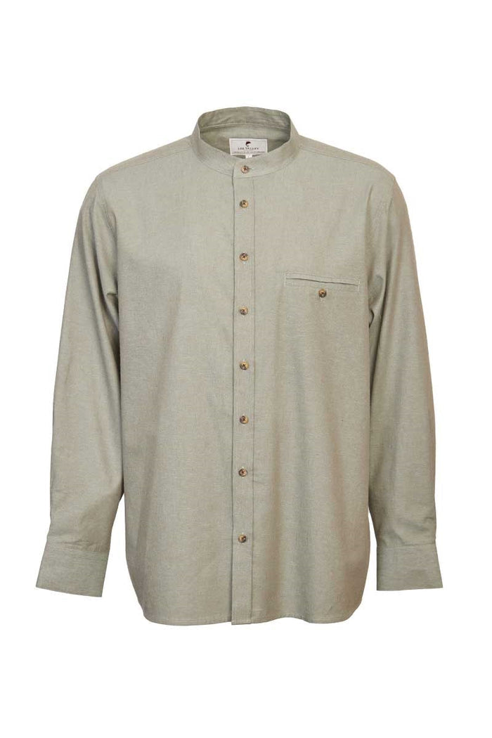 Irish Linen Grandad Shirt - Melange Moss