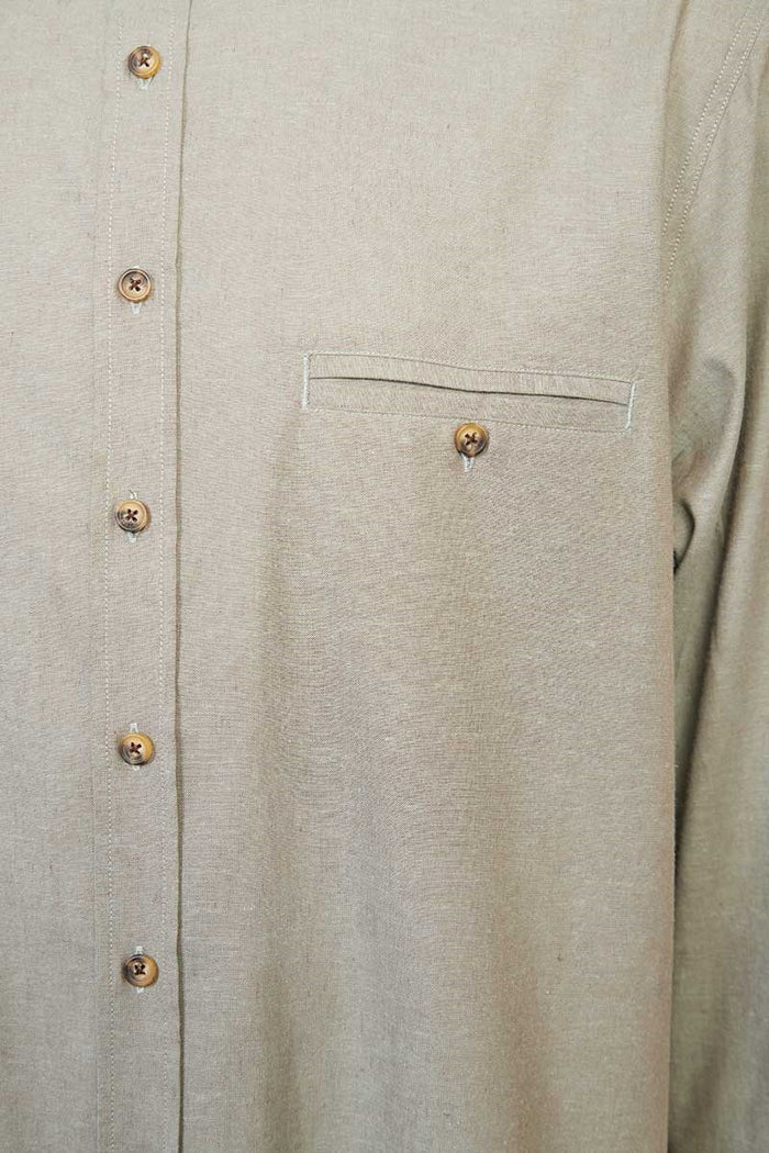 Irish Linen Grandad Shirt - Melange Moss