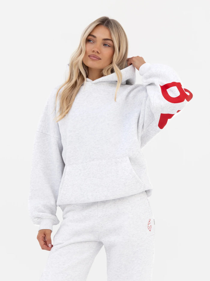 Isabel Oversized Hoodie - Marl White & Hot Red
