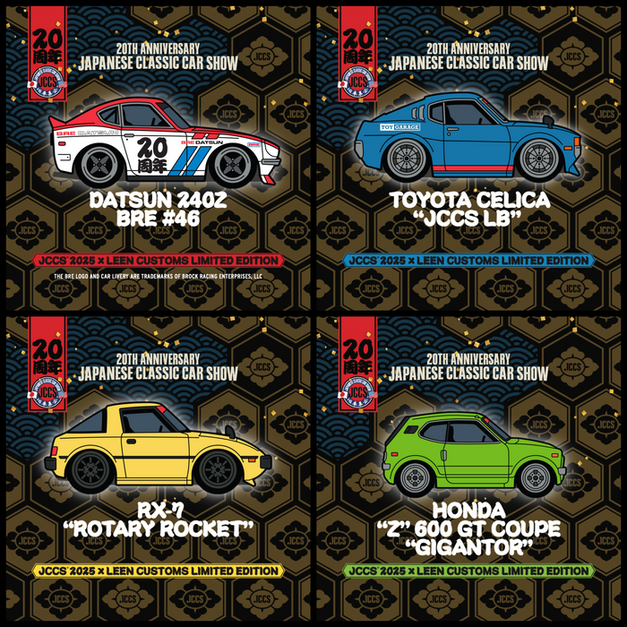 JCCS® 2025  x Leen Customs Exclusive Pins - 20th Anniversary, Celica, RX-7, Honda Z600 !!