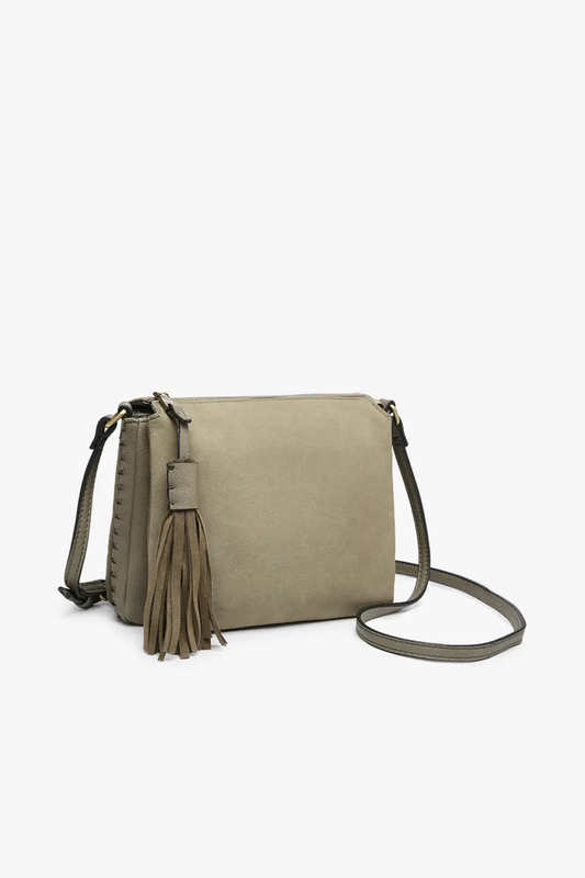 Jen & Co Sabrina 2 Tone Crossbody with 3 Compartments in Suede Olive