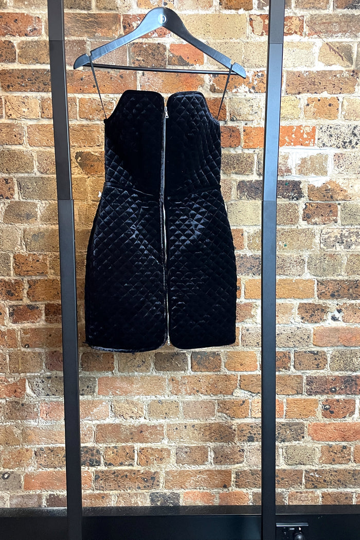 Josh Goot Black Velvet Quilted Mini Dress image 1