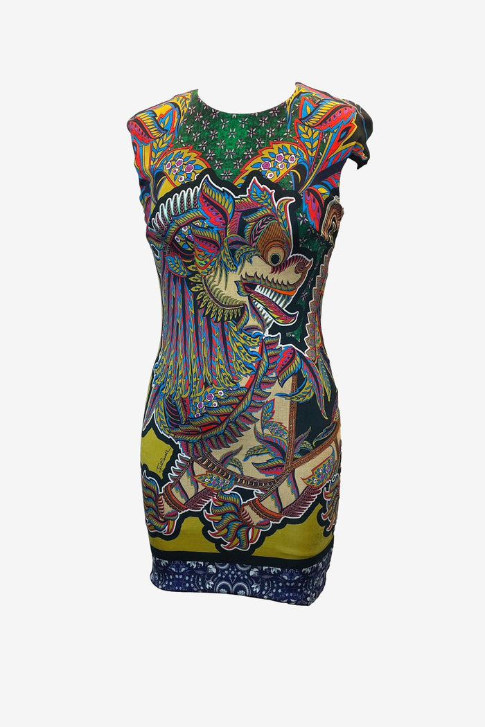 Just Cavalli Cap Sleeve Dragon Print Mini Dress