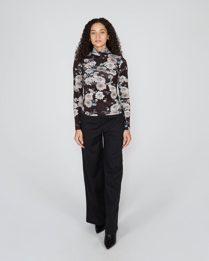 KATE SERIOUS FLORAL TURTLENECK - BLACK