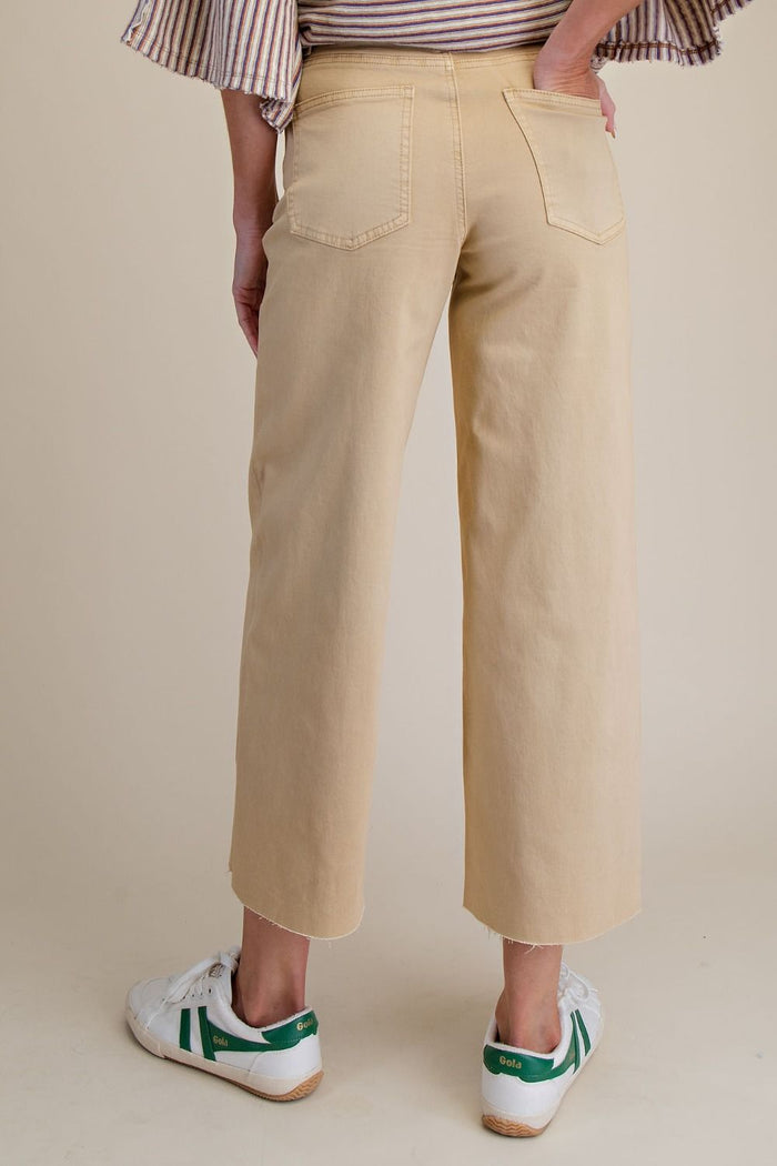 Khaki Button Front Stretch Twill Pants